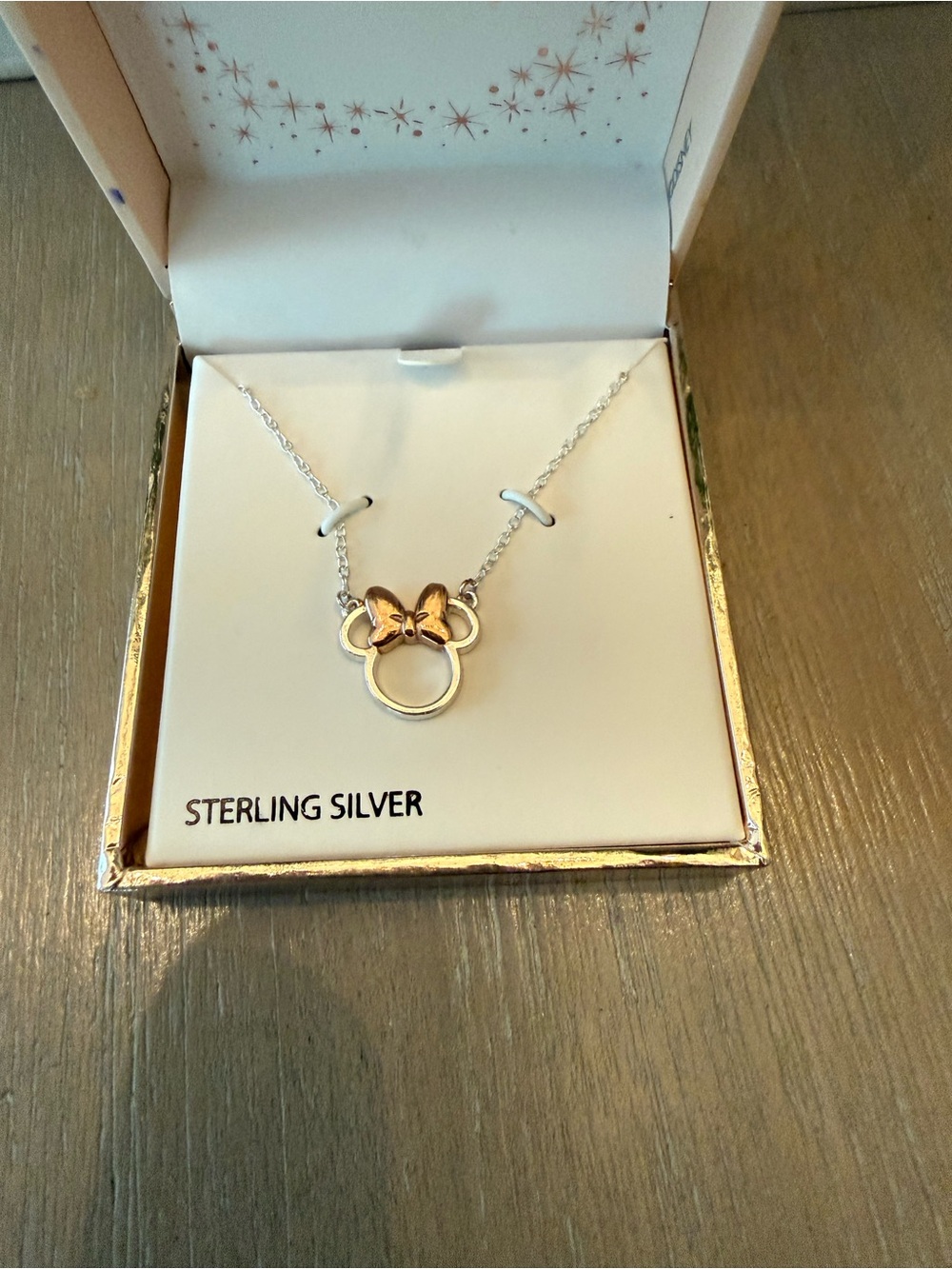 STERLING SILVER Minnie Mouse Inspired Necklace with Rose Gold Bow